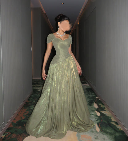 Off-the-Shoulder Pleated A-Line Evening Gown