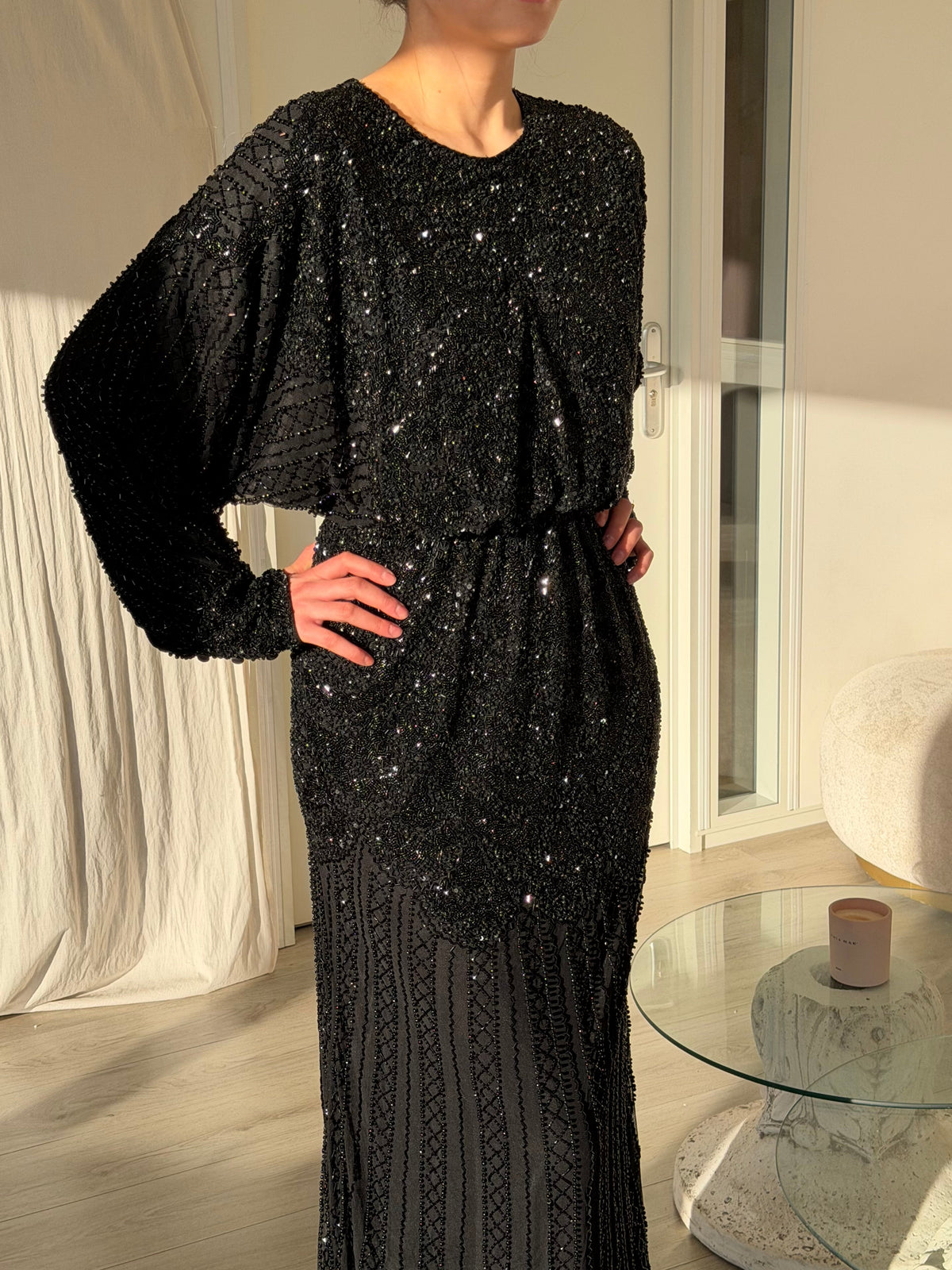 Beaded Blouson Maxi Dress with Dolman Sleeves