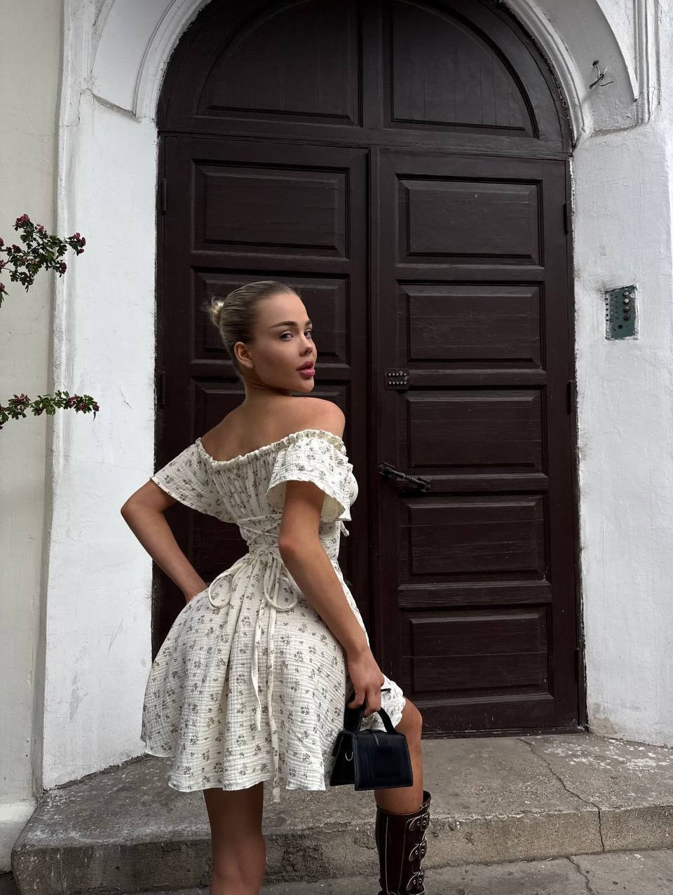 Off-the-Shoulder Floral Cottagecore Mini Dress