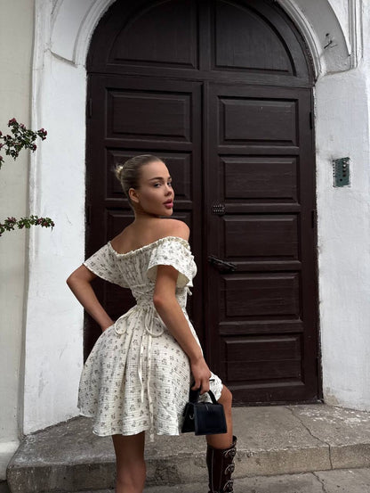 Off-the-Shoulder Floral Cottagecore Mini Dress