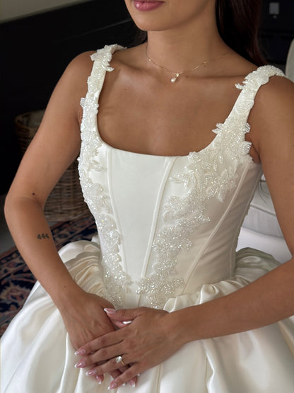 Beaded Bodice Satin Ball Gown Wedding Dress