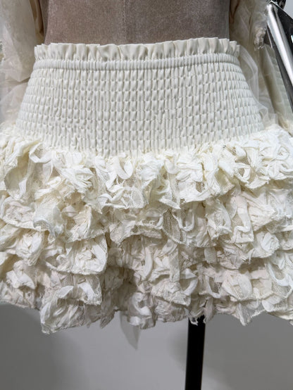 Lace Halter Neck Ruffled Mini Dress