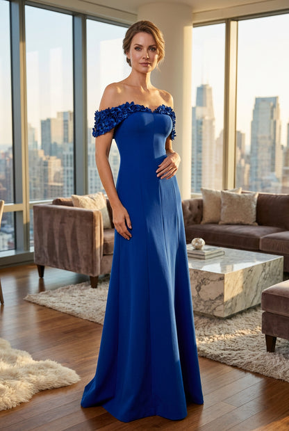 Off-the-Shoulder Floral Applique Gown