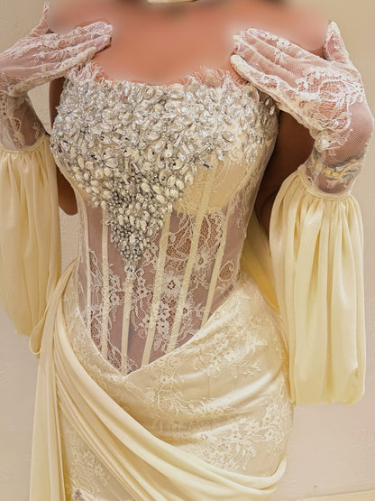 Corset Lace Mermaid Evening Gown with Scarf