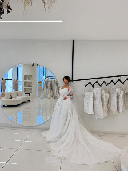 Lace Ball Gown Wedding Dress with Long Sleeves