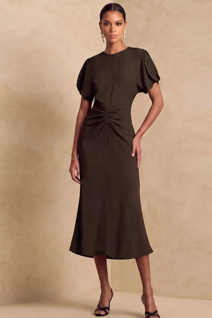 Ruched Waist Tulip Sleeve Midi Dress