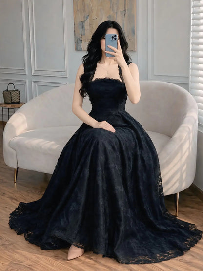 Floral Lace Ball Gown with Scalloped Neckline