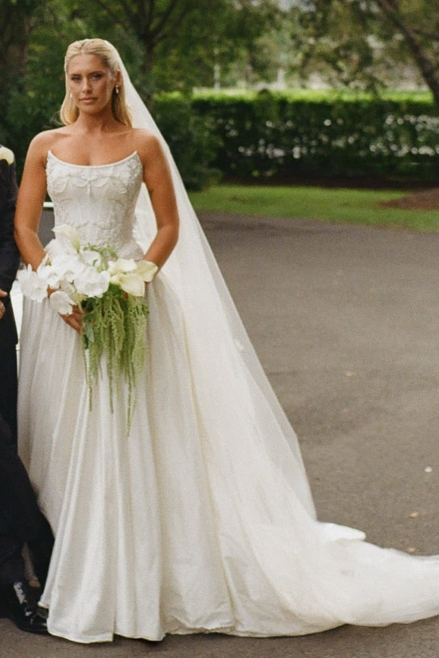 Embellished Corset A-Line Wedding Dress with Train