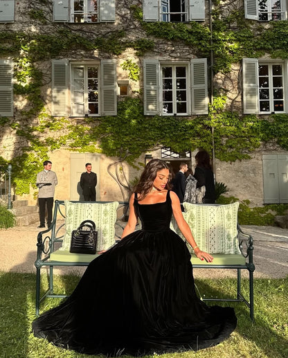 Square Neck Velvet Ball Gown Evening Dress
