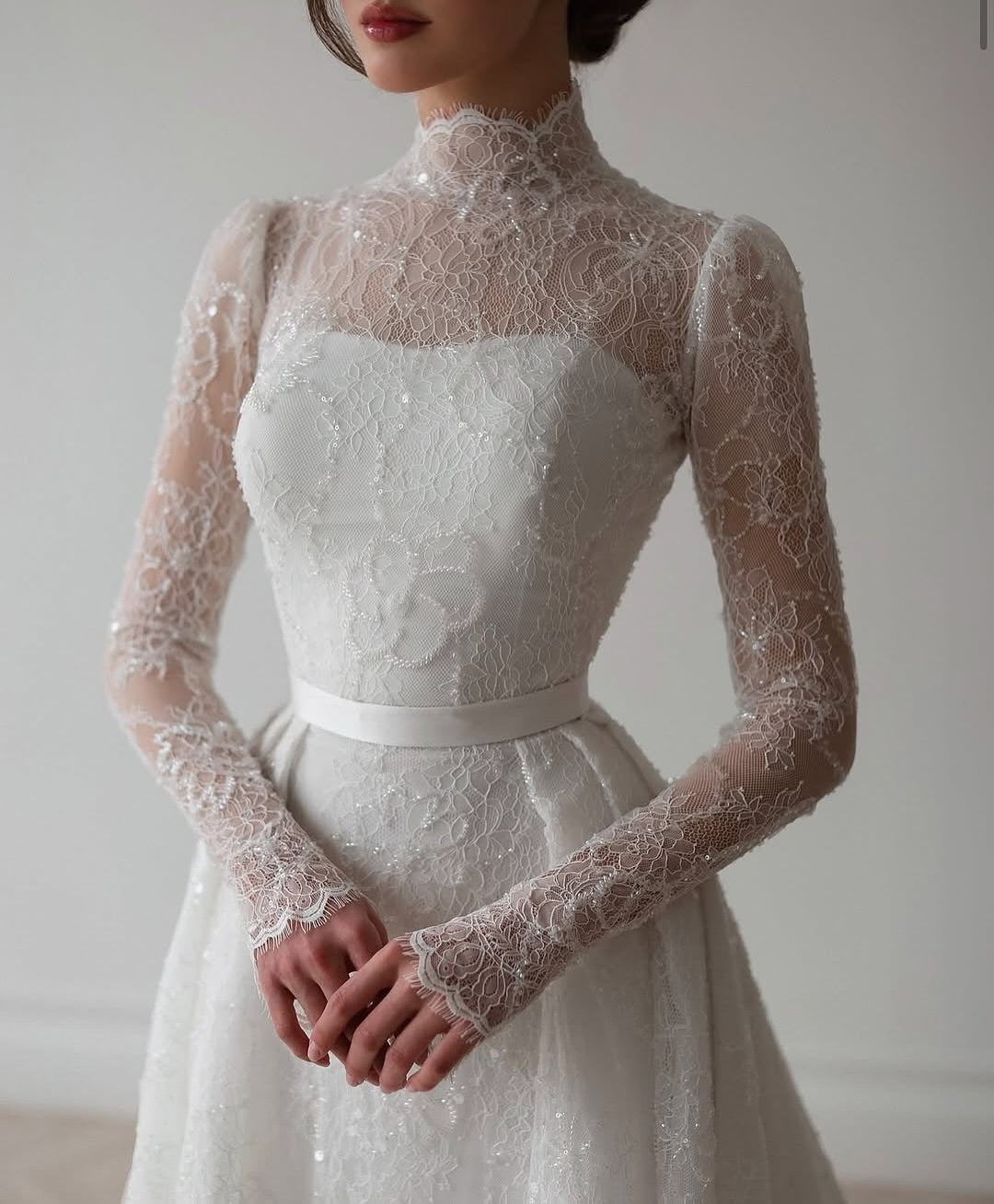 High Neck Lace A-Line Wedding Dress