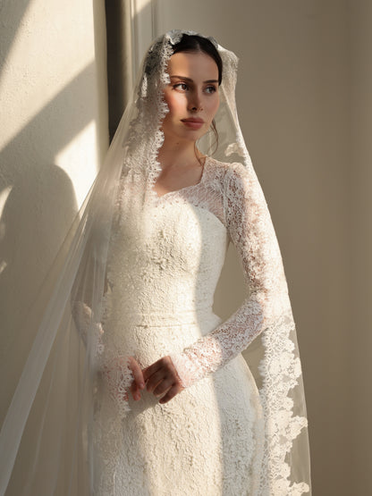 Lace Sheath Wedding Dress with Long Sleeves