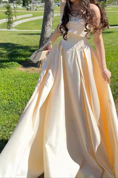 Satin Corset Ball Gown with Spaghetti Straps