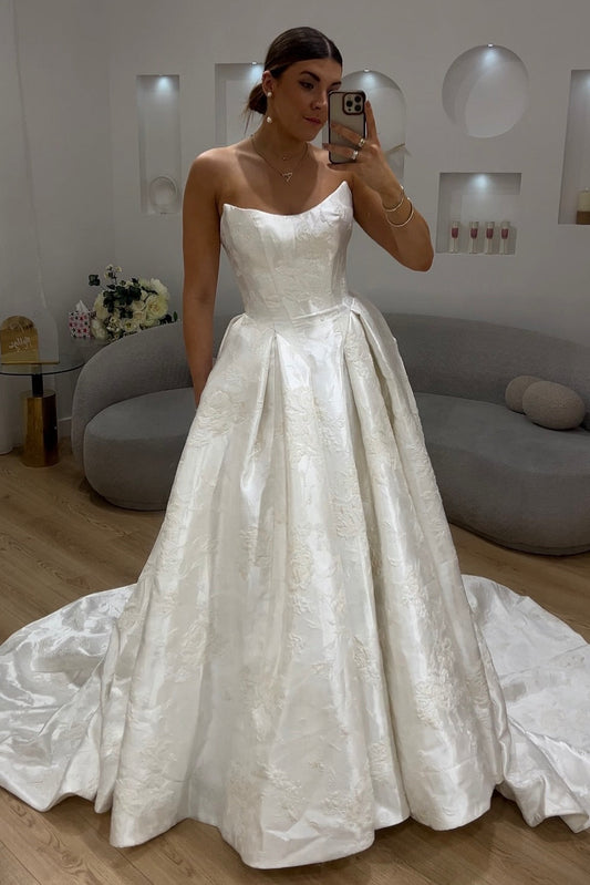 Strapless Jacquard Ball Gown Wedding Dress
