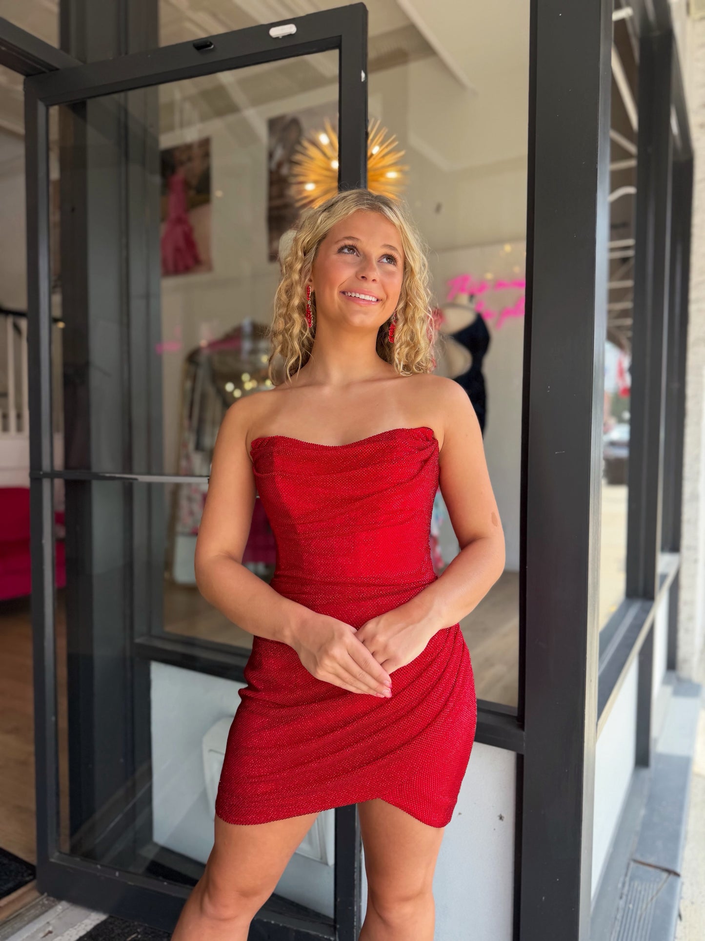 Strapless Glitter Bodycon Mini Dress with Side Ruching