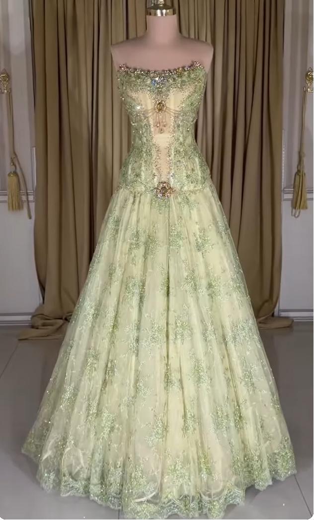 Strapless Corset Embroidered Ball Gown