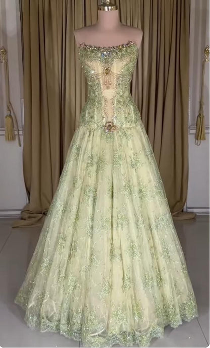 Strapless Corset Embroidered Ball Gown