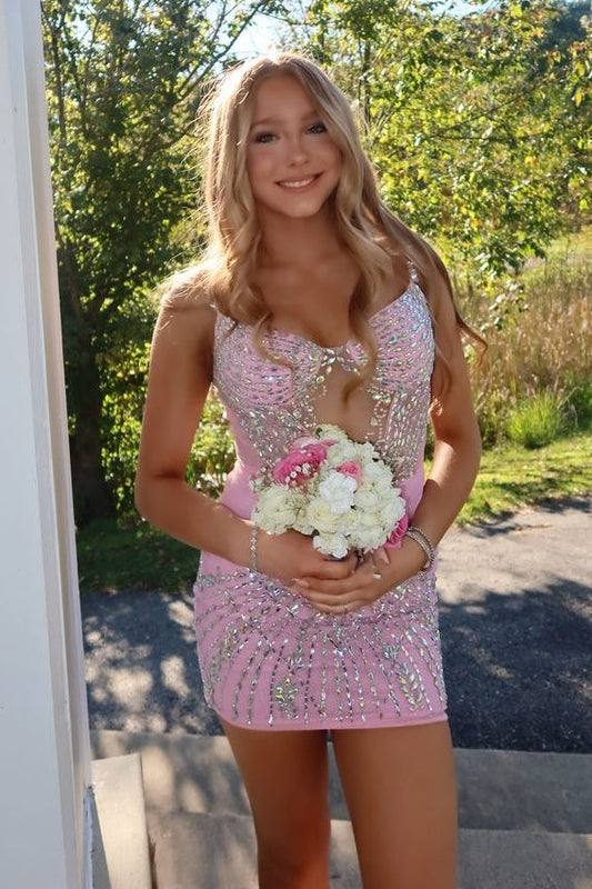 Beaded Sequin Mini Dress with Sweetheart Neckline