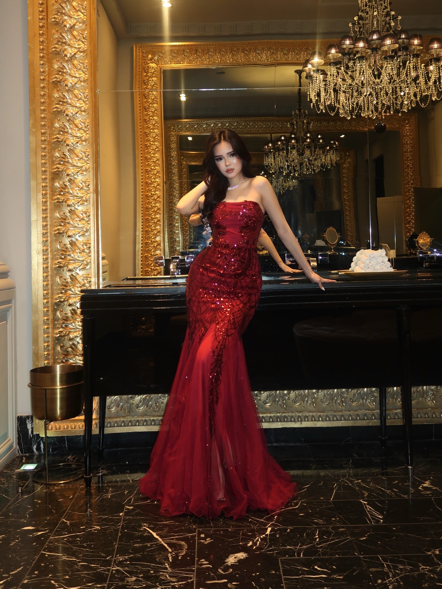Strapless Sequin Mermaid Evening Gown