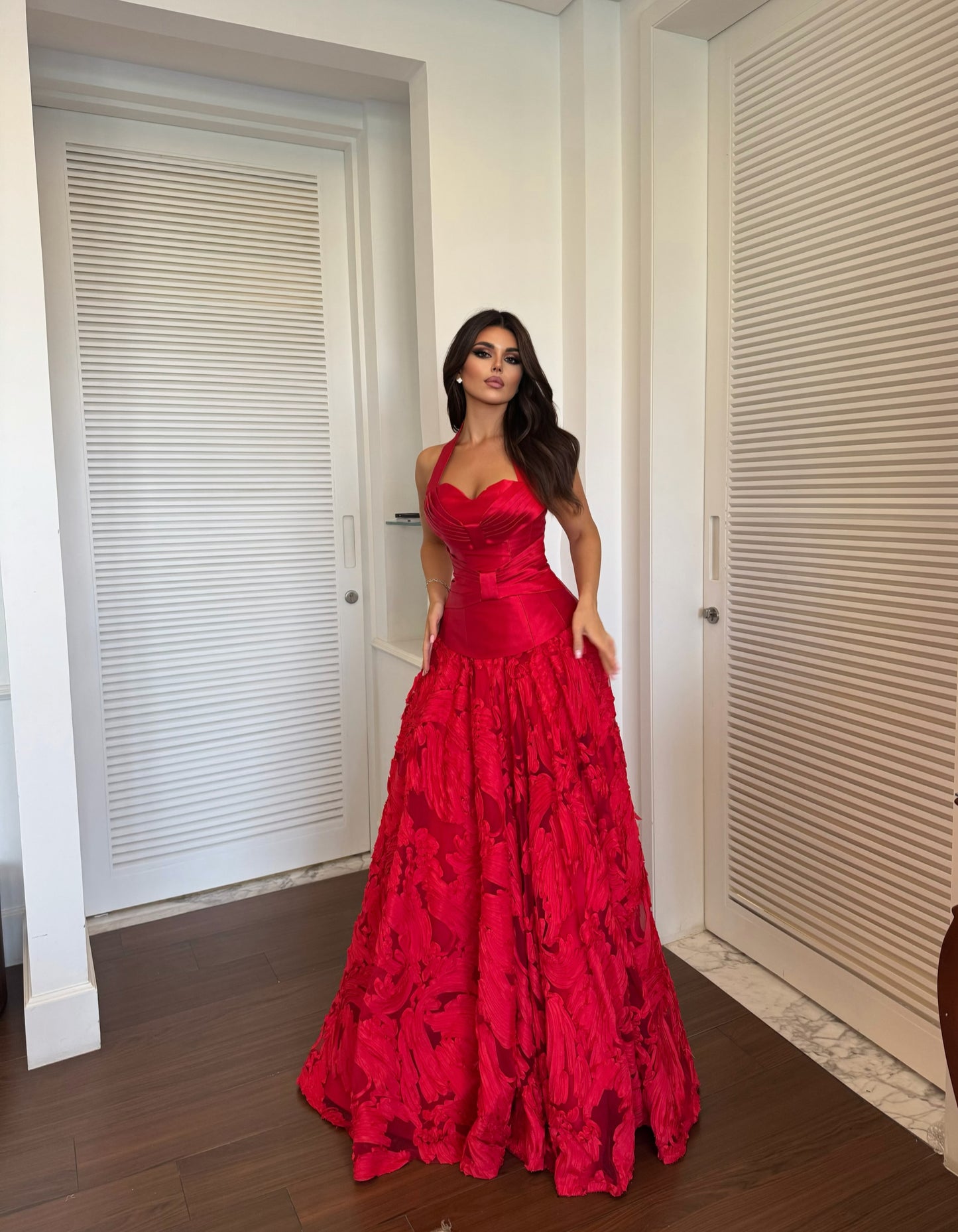 Halter Sweetheart Ball Gown with Textured Skirt