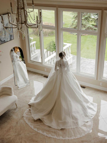 Illusion Lace Long Sleeve Ball Gown Wedding Dress