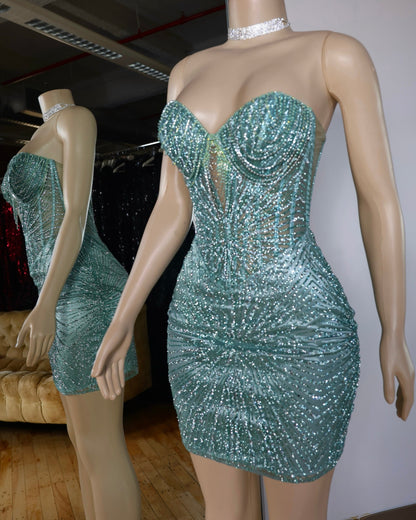Crystal Embellished Strapless Corset Mini Dress