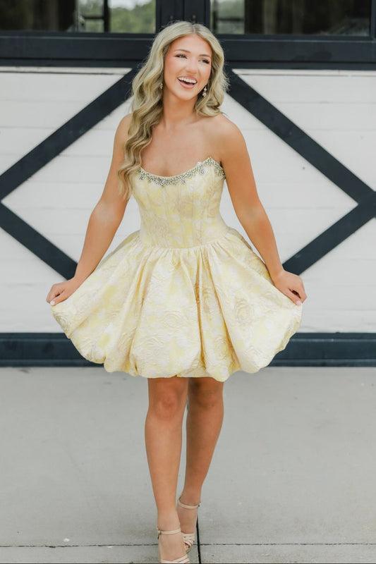 Strapless Jacquard Bubble Skirt Homecoming Dress