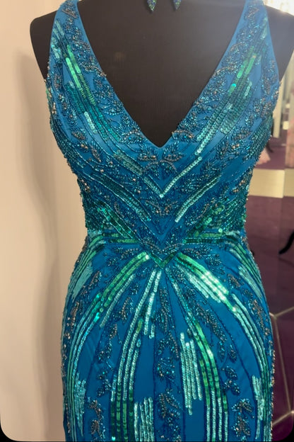 Elegant V-Neck Beaded Formal Gown