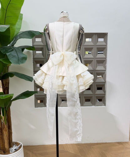 Square Neck Ruffled Mini Dress with Back Bow