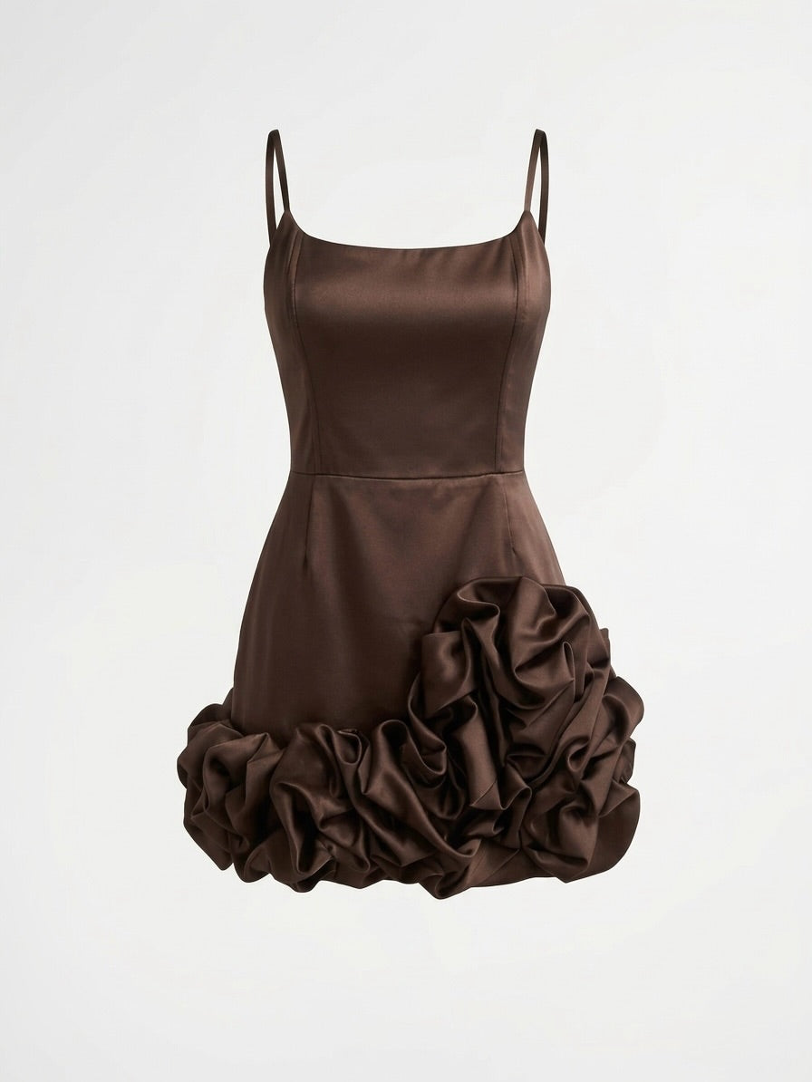 Satin Corset Mini Dress with 3D Flower Ruffles