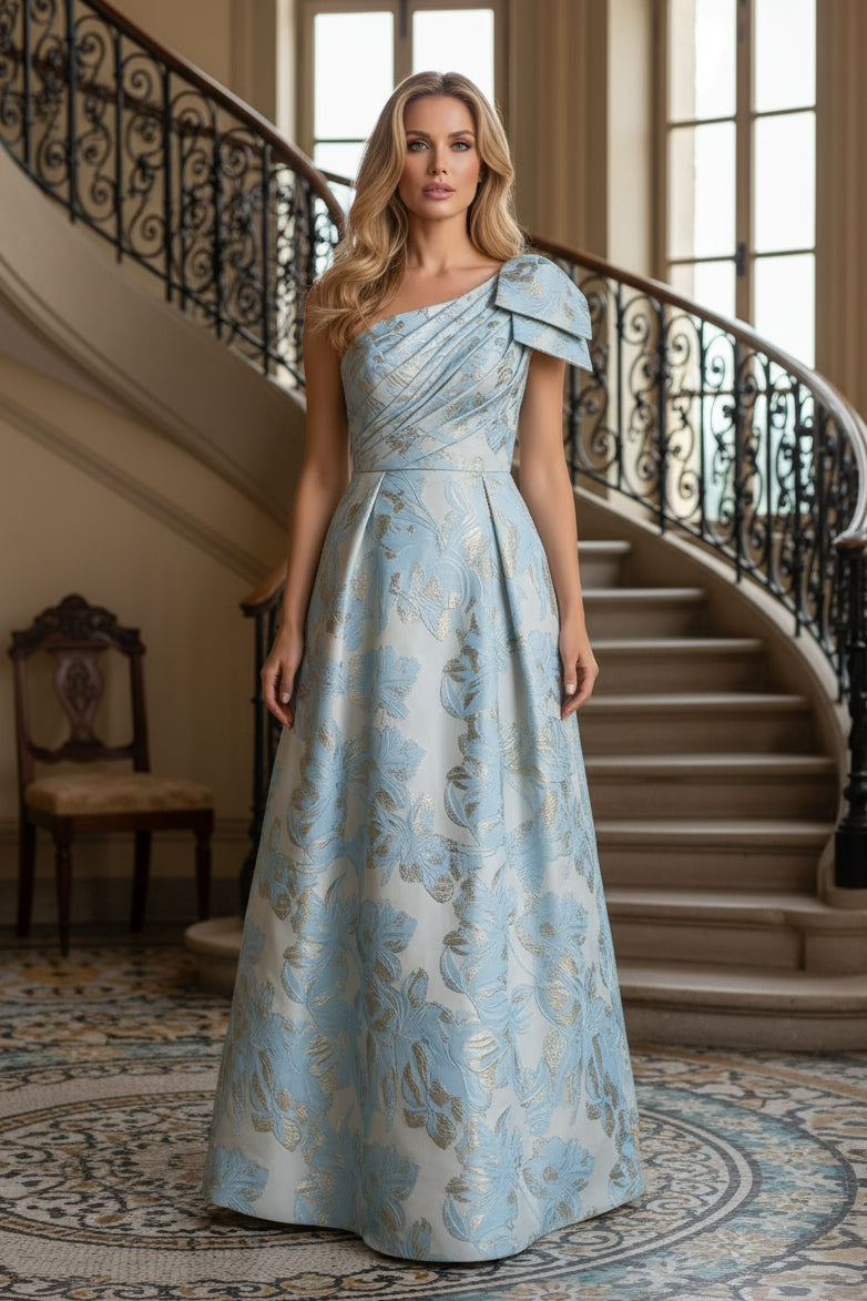 One-Shoulder Floral Jacquard A-Line Evening Gown