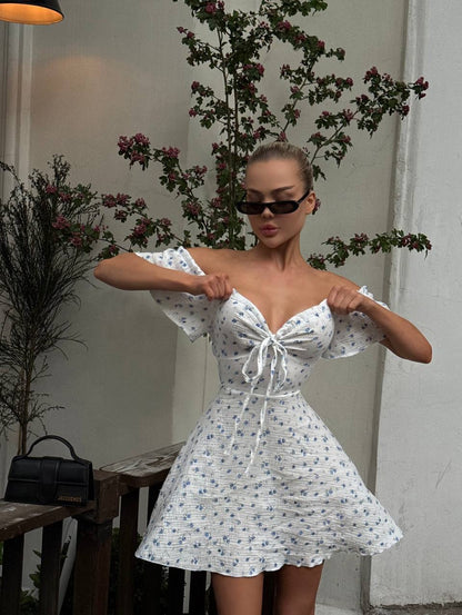Off-the-Shoulder Floral Cottagecore Mini Dress