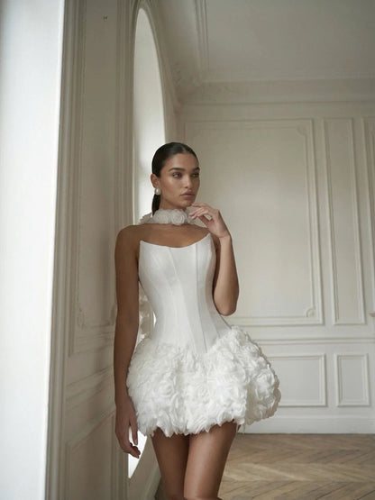 3D Floral Corset Bubble Mini Wedding Dress