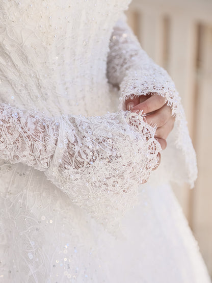Off-the-Shoulder Long Sleeve Lace Ball Gown