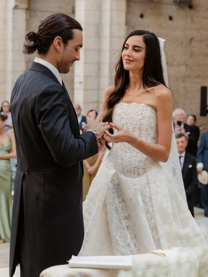 Strapless Lace A-Line Wedding Dress with Train