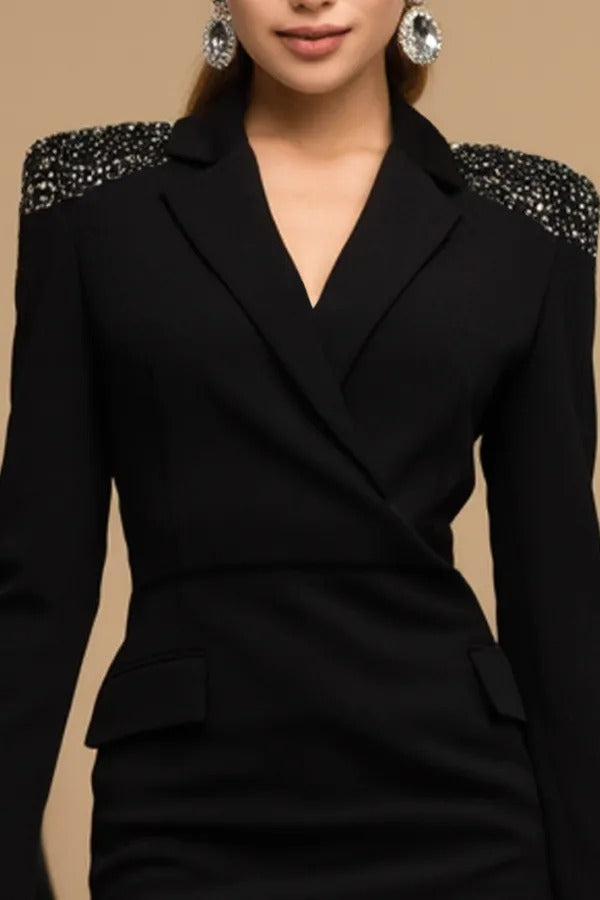 Embellished Shoulder Long Sleeve Blazer Dress