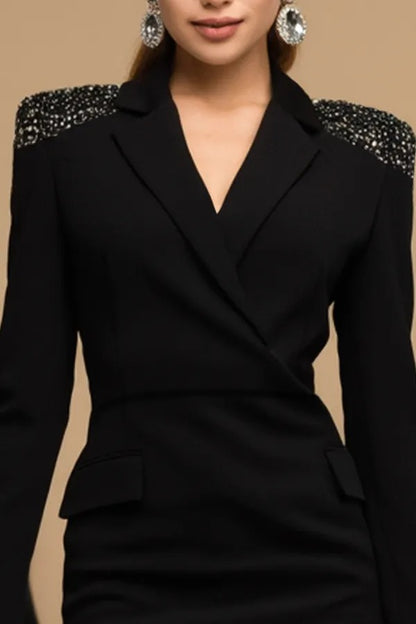 Embellished Shoulder Long Sleeve Blazer Dress