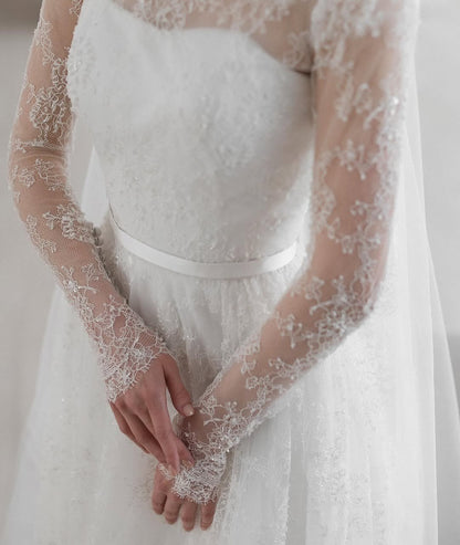 High Neck Lace Sleeve A-Line Wedding Dress