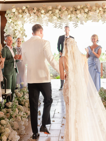 Floral Lace Wedding Dress with Illusion Mesh Bodice