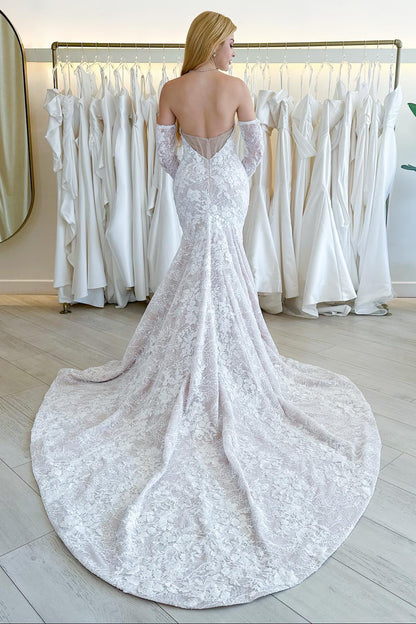 Off-the-Shoulder Lace Mermaid Wedding Dress
