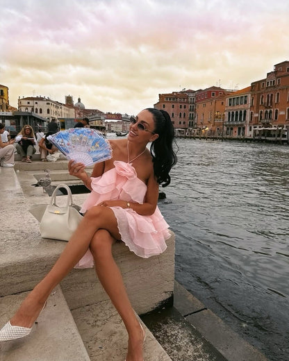 Halter Neck Tiered Ruffle Mini Dress