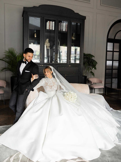 Illusion Lace Long Sleeve Ball Gown Wedding Dress