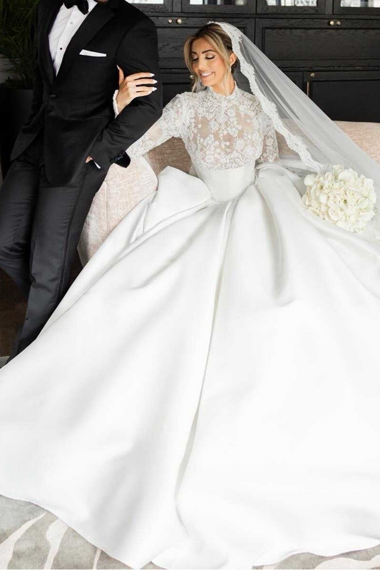 Illusion Lace Long Sleeve Ball Gown Wedding Dress