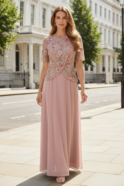 Floral Embroidered Wrap-Front Mother of the Bride Dress