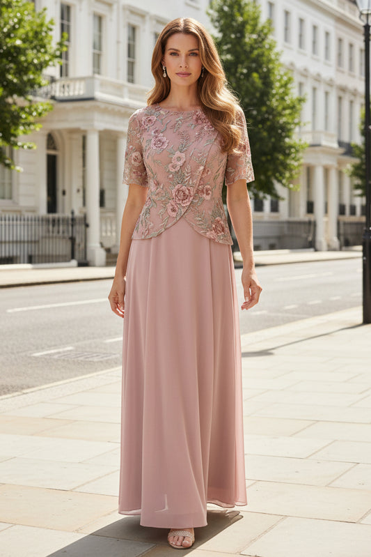 Floral Embroidered Wrap-Front Mother of the Bride Dress