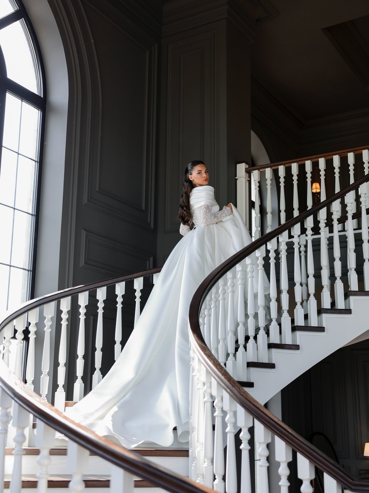 Lace High-Neck Ball Gown Wedding Dress with Train