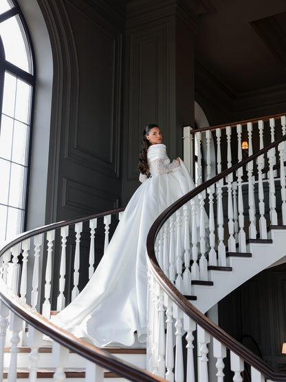 Lace High-Neck Ball Gown Wedding Dress with Train