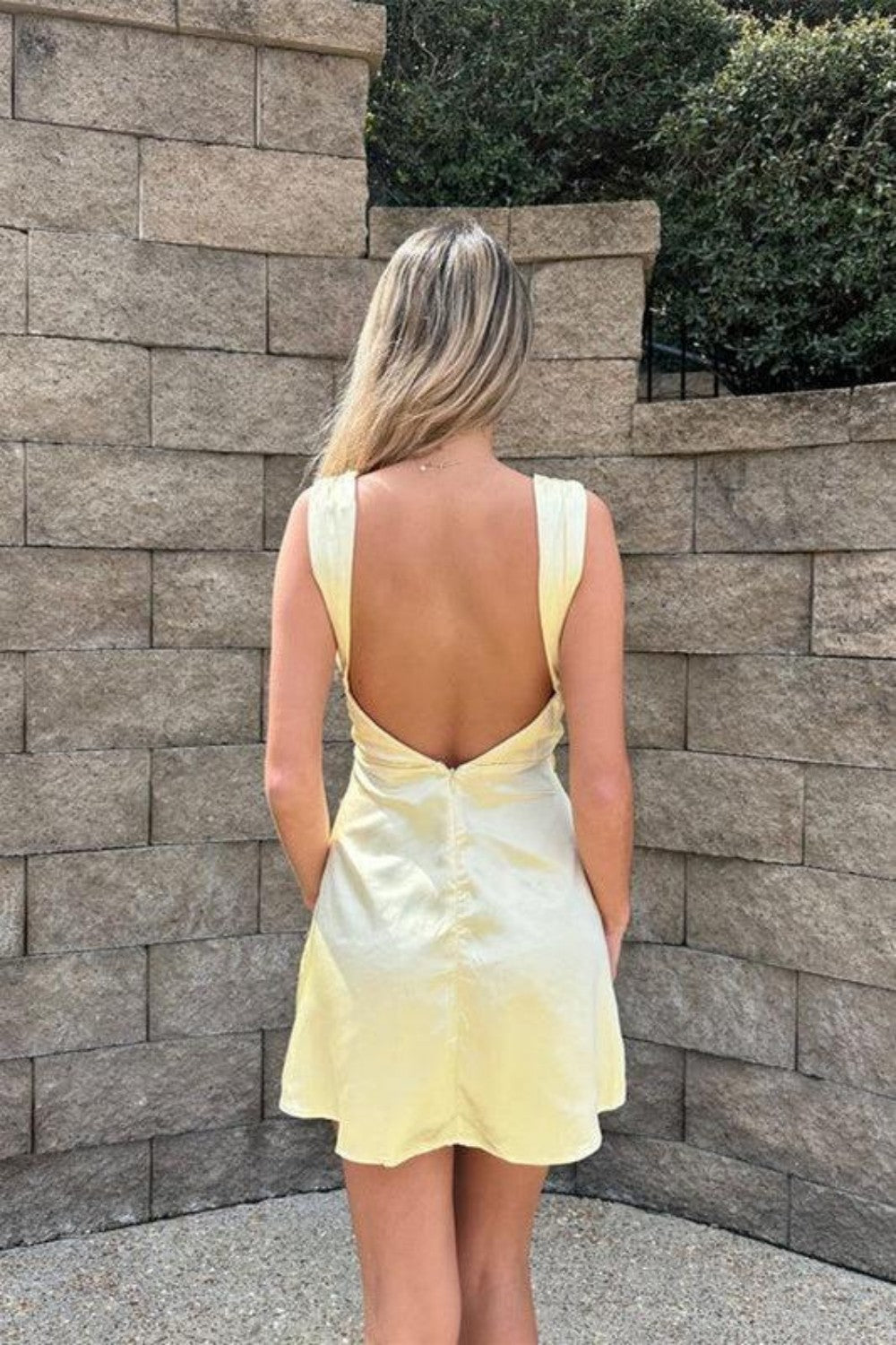 Satin Cowl Neck Open Back Mini Dress