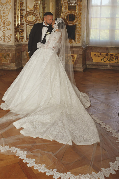 Lace Ball Gown Wedding Dress with Long Sleeves