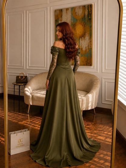 Off-the-Shoulder Corset Gown with Lace Underlay