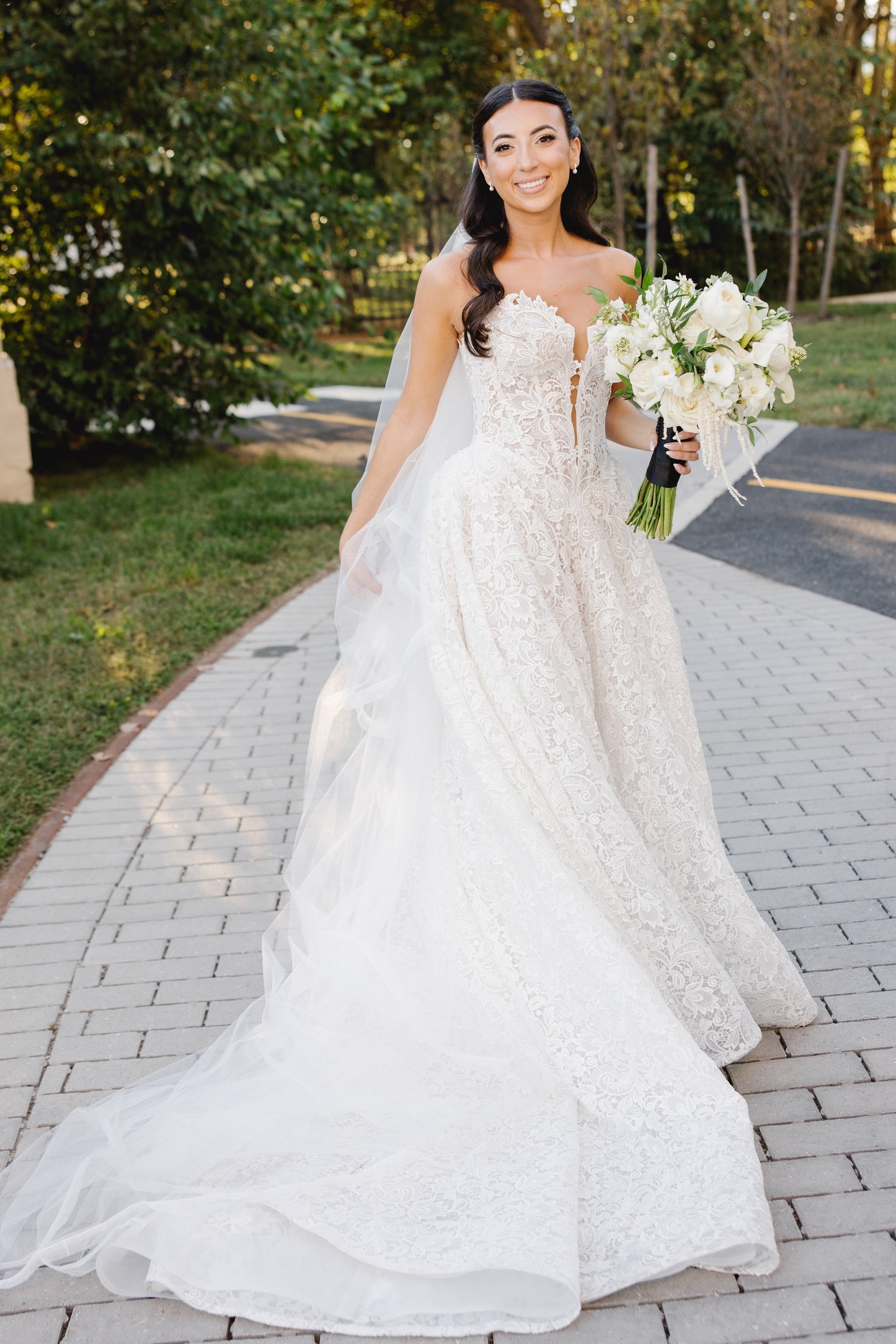 Strapless Lace A-Line Wedding Dress with Plunge Bodice